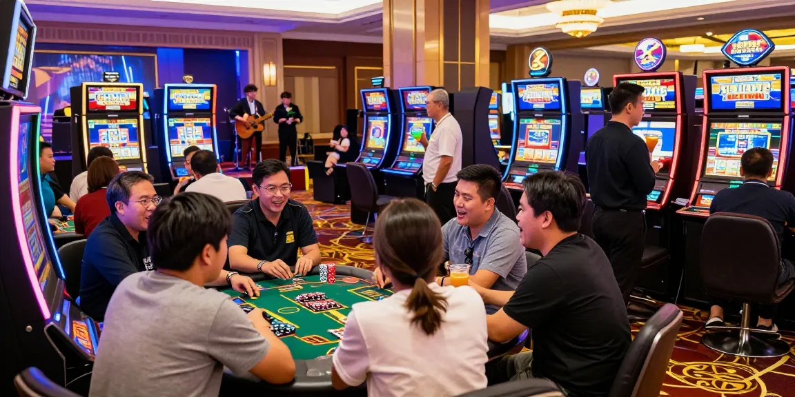 Players enjoying the vibrant atmosphere of a situs gacor, experiencing excitement at slot machines.
