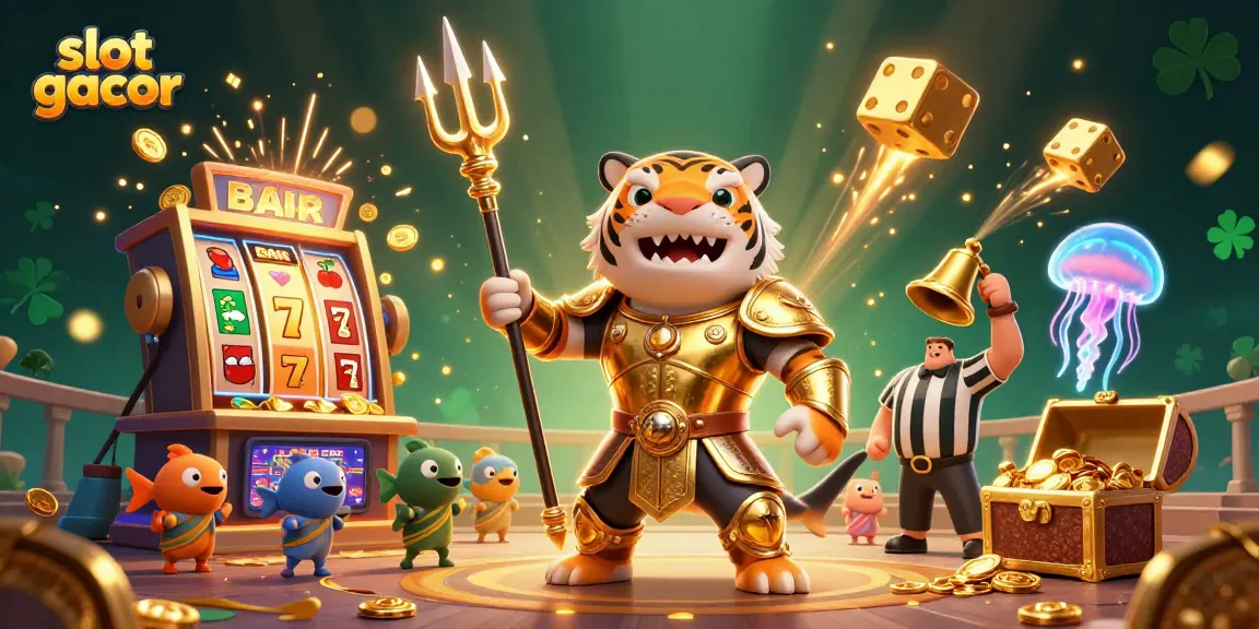 Experience slot gacor adventure with a 3D cartoon tiger shark in an underwater jackpot colosseum