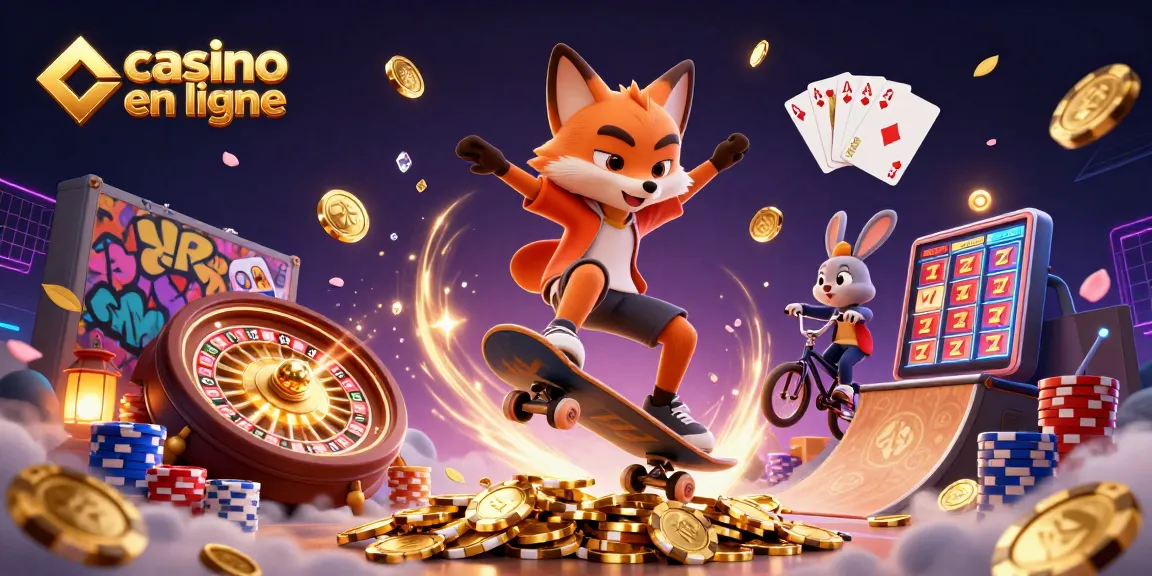 Découvrez le monde captivant du casino en ligne avec un renard sur son skate effectuant un trick.