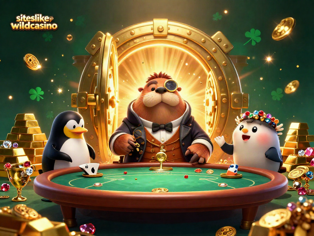 Experience gaming excitement with siteslikewildcasino featuring a walrus, penguin dealer, and pufferfish player at a poker table.