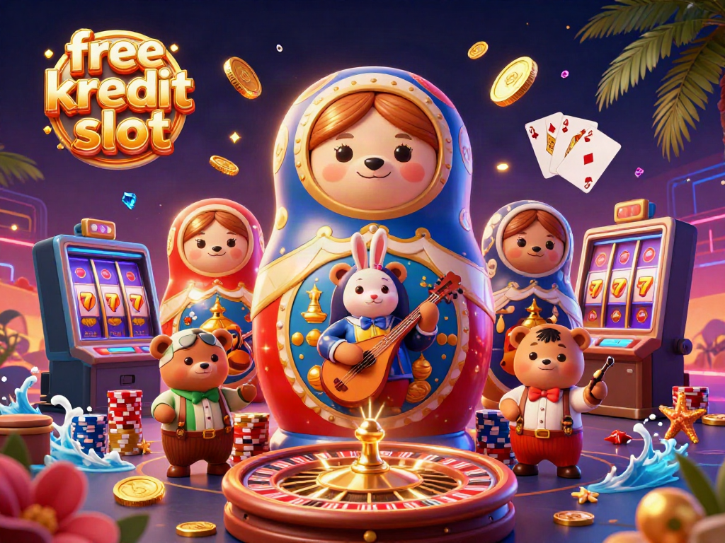 Win big with free kredit slot at VION88 online casino featuring vibrant 3D illustration.