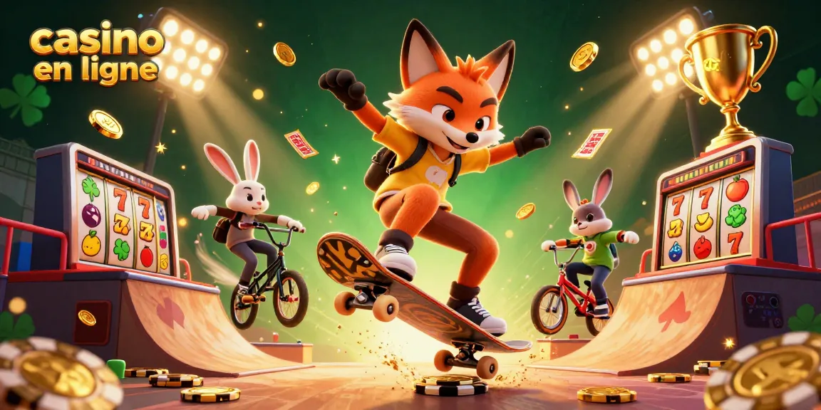 Animations captivantes de casino en ligne avec un renard et un lapin sur un fond dynamique.