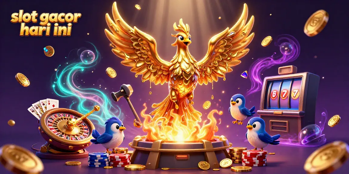 Engage with slot gacor hari ini through a vibrant casino scene featuring a golden phoenix and shimmering coins.
