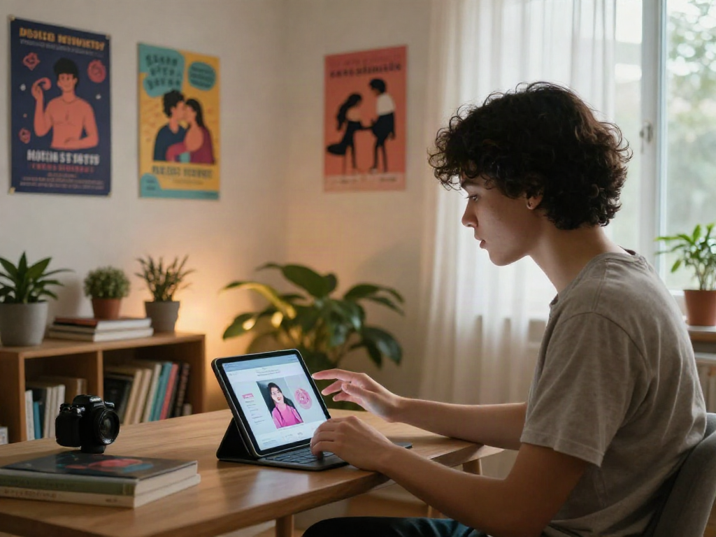 Learn about ai porn in a cozy study with educational elements and engaging atmosphere.