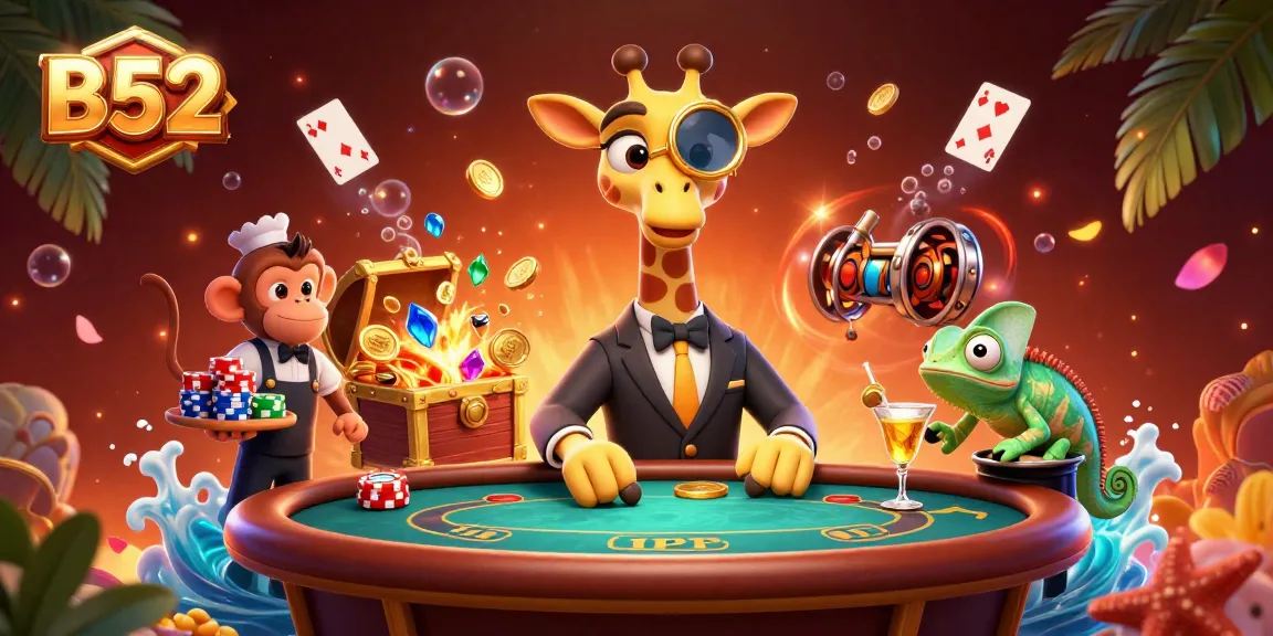 B52 offers thrilling slot experiences amidst vibrant casino atmosphere with epic characters.