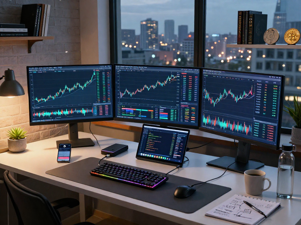 MetaTrader 5 官网的现代加密货币交易工作区,显示区块链图表与数字钱包