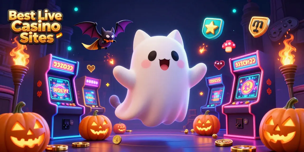 Engage with the Best Live Casino Sites featuring a ghost cat and vampire bat in a vibrant haunted casino.