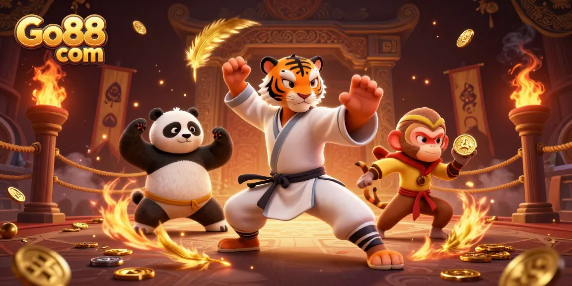 Engage with exciting games at Go88 com while witnessing a kung fu tiger and panda disciple in action.