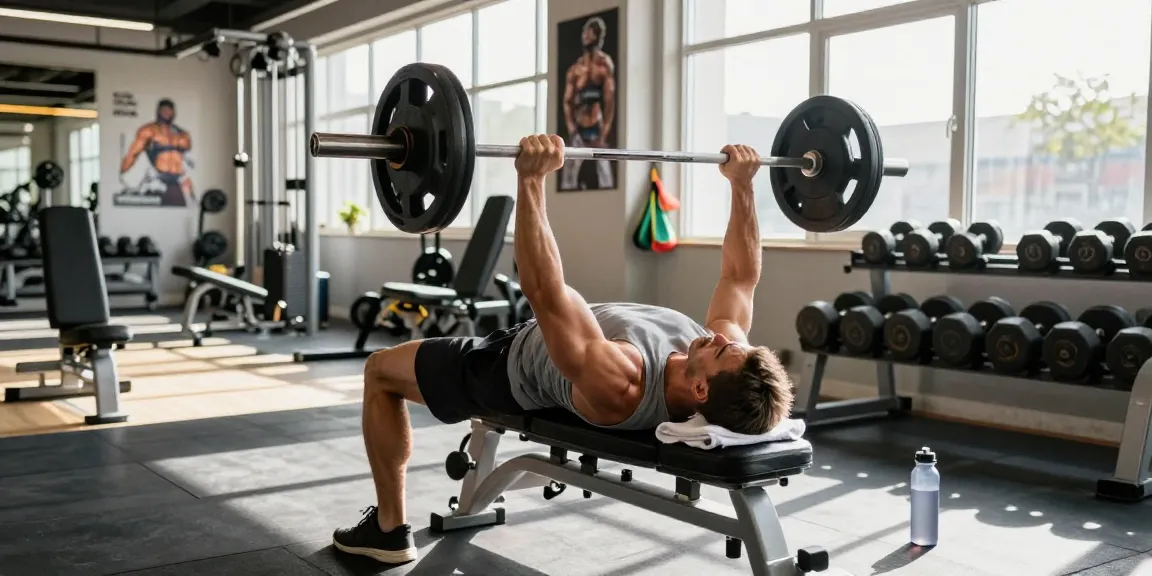 Bodybuilder lifting weights at the Astera Shop's fitness center, showcasing dedication and strength.