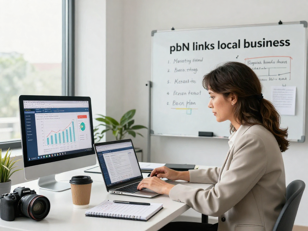 Local business owner analyzing pbn links local business strategies in an engaging office environment.