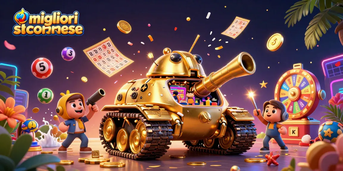 Scopri i migliori siti scommesse con un'illustrazione vivace e dettagliata di un casinò in miniatura in un carro armato.