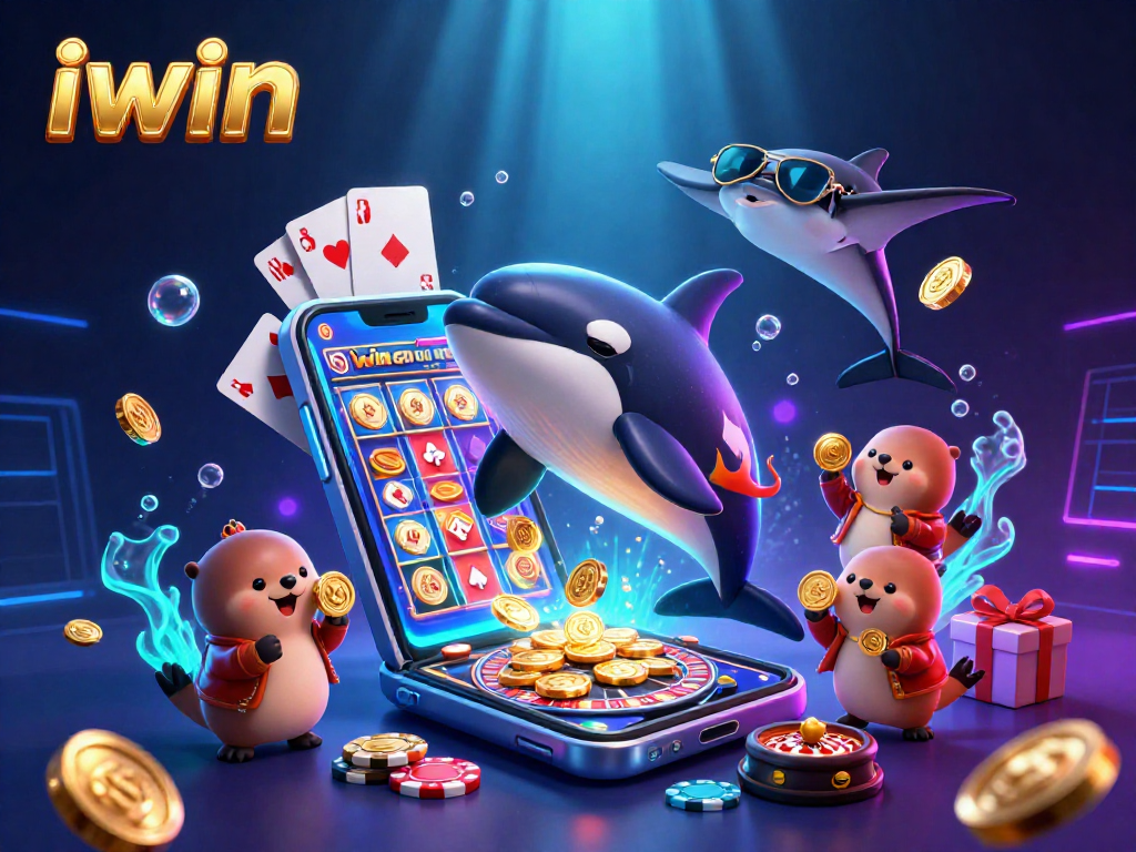 Experience exciting gaming with iwin, where the orca, stingray, and otters celebrate big wins surrounded by vibrant casino elements.
