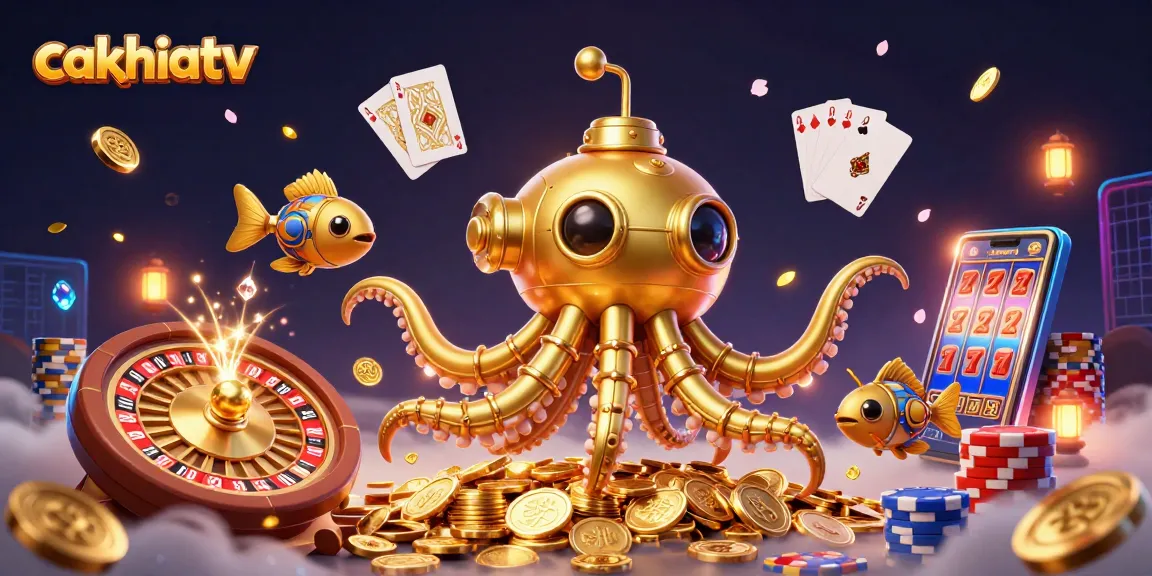 Experience vibrant gaming thrills with cakhiatv's dynamic bets and golden prizes in this captivating 3D illustration.