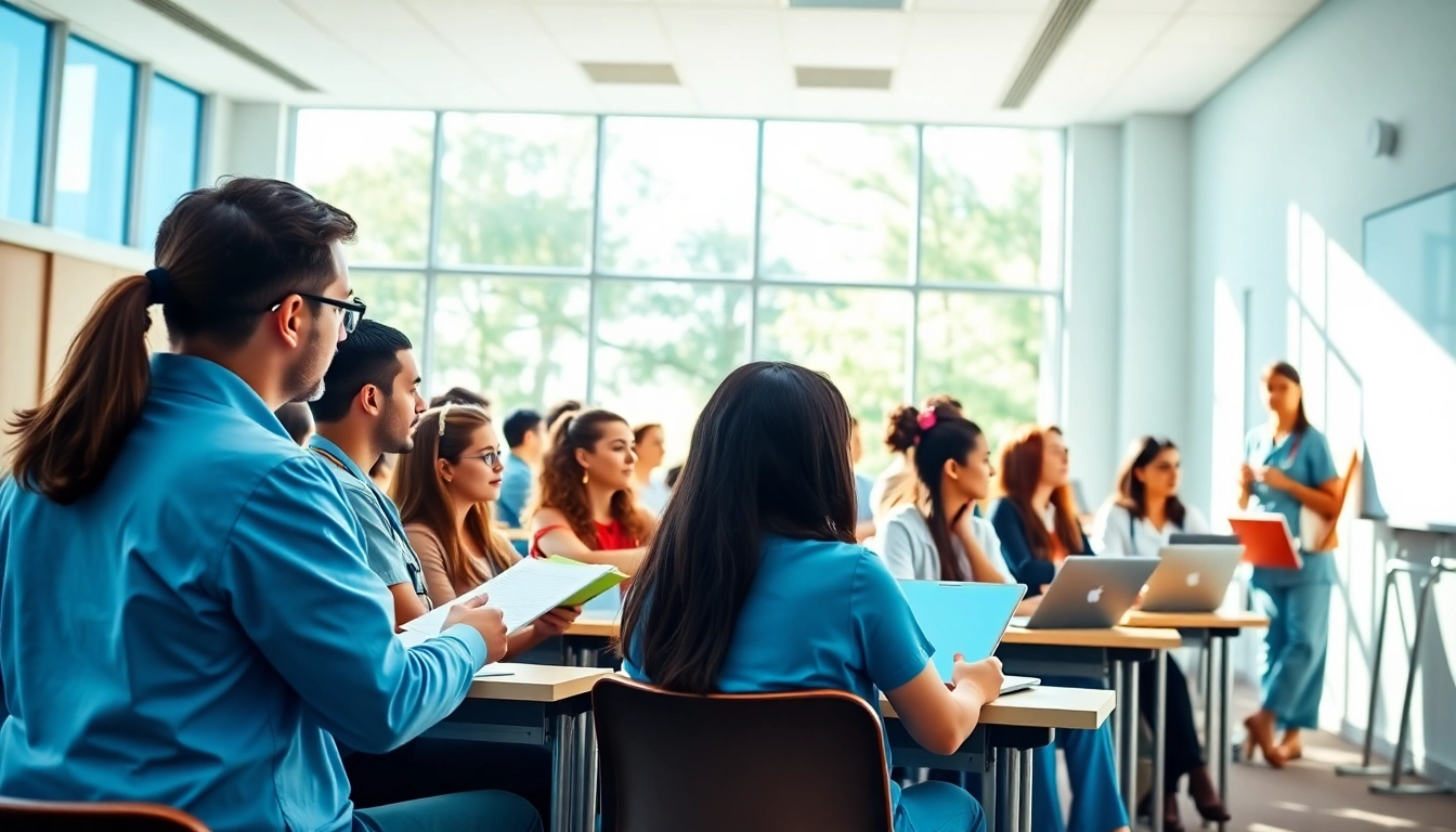Engaging in person Nclex review in Houston with diverse students in a classroom setting.