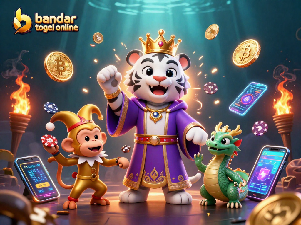 Engage with bandar togel online through dynamic, colorful 3D illustration showcasing gambling elements.