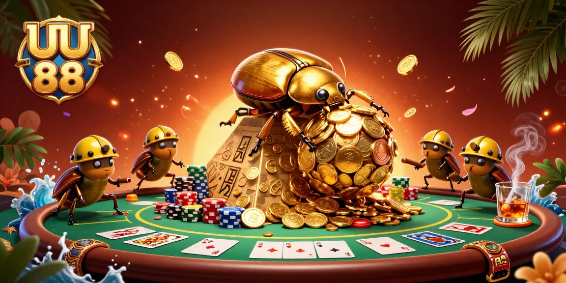 Watch the UU 88 beetles roll golden coins to victory at a lively casino scene.