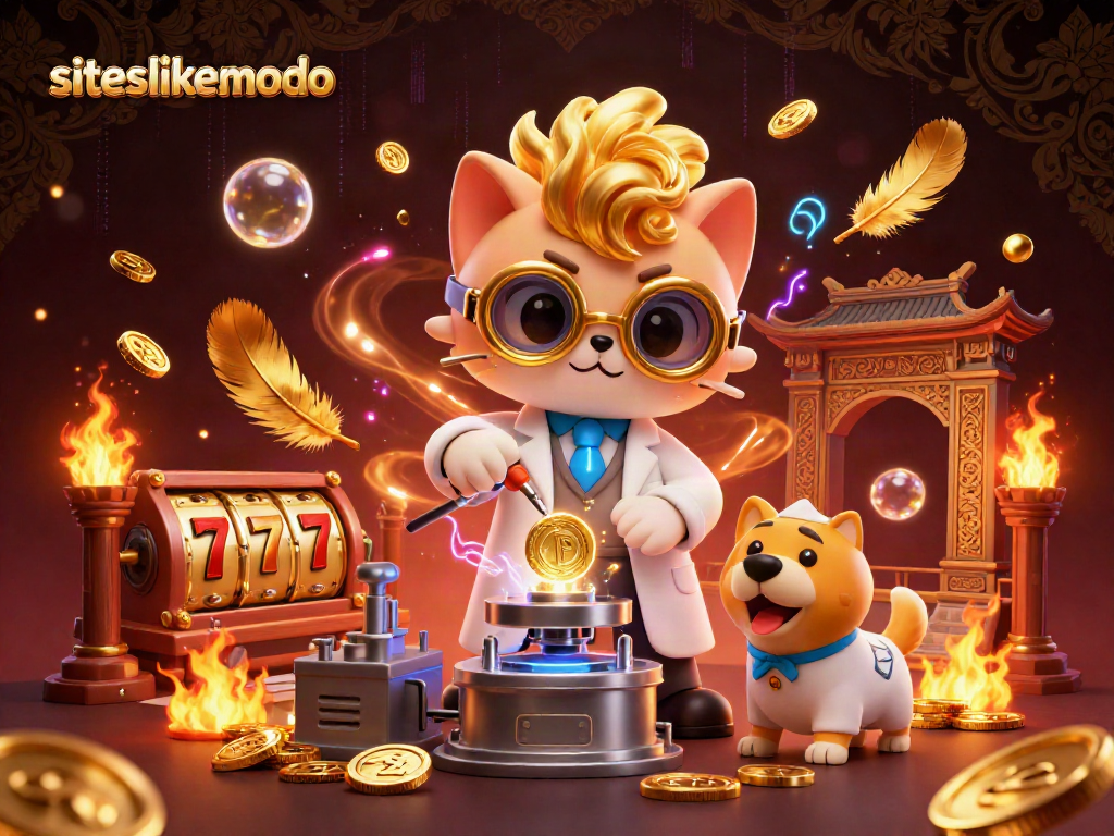 Spin slots with siteslikemodo in a vibrant 3D casino scene filled with gold coins and dynamic game elements.