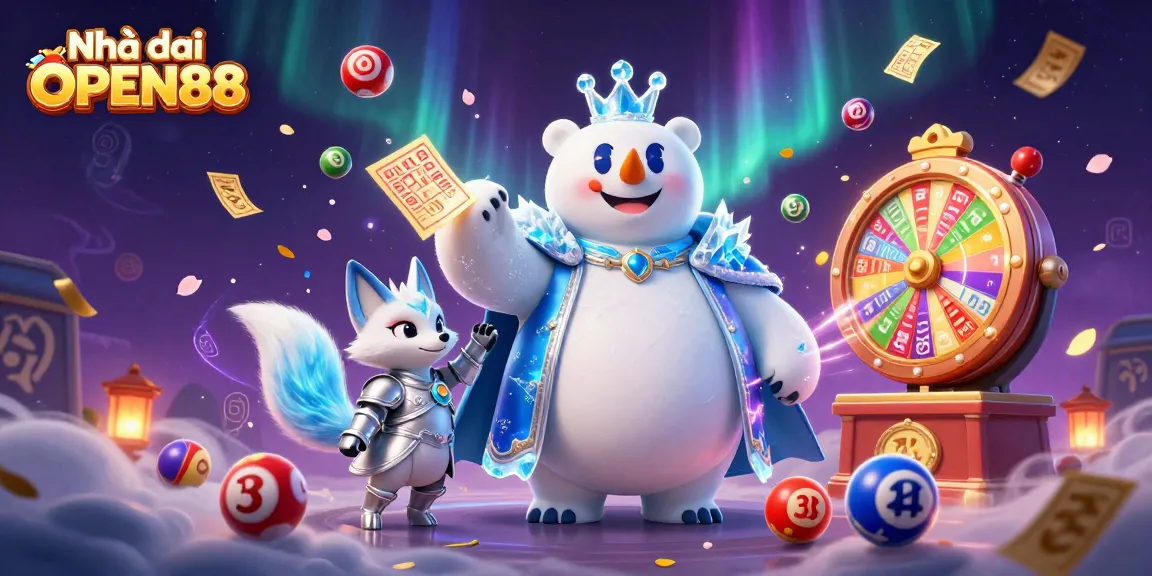 Engage with Nhà cái OPEN88 through dynamic lottery games and captivating visuals in a magical scene.