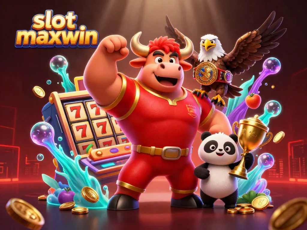 Experience the thrill of slot maxwin with a powerful bull mascot and dynamic gaming elements.