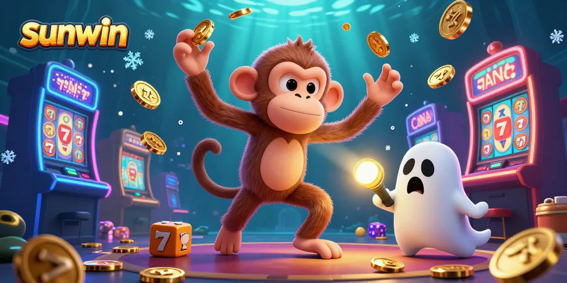 Experience thrilling gameplay at sunwin with a mischievous monkey and ghost-hunter puppy in our vibrant casino.