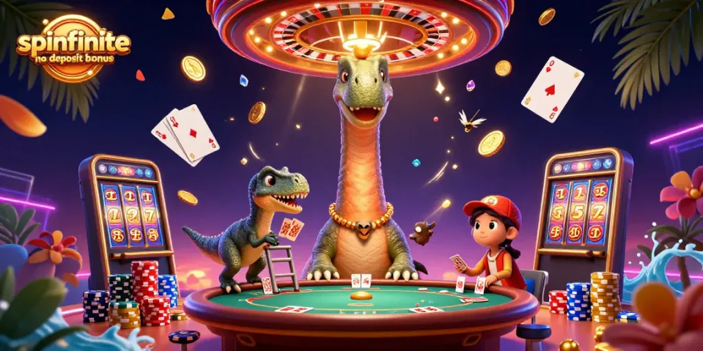 Spinfinite no deposit bonus offers players 3,000 Gold Coins to start their gaming adventure without initial costs.