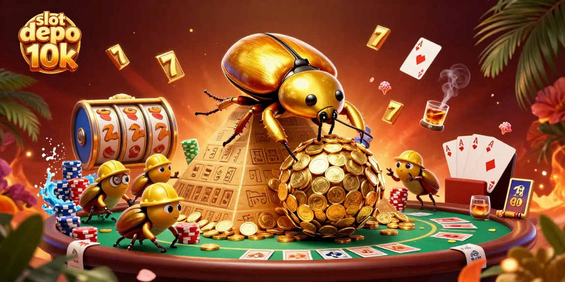 Spin the reels for huge wins with slot depo 10k in this vibrant casino scene filled with gold and excitement.