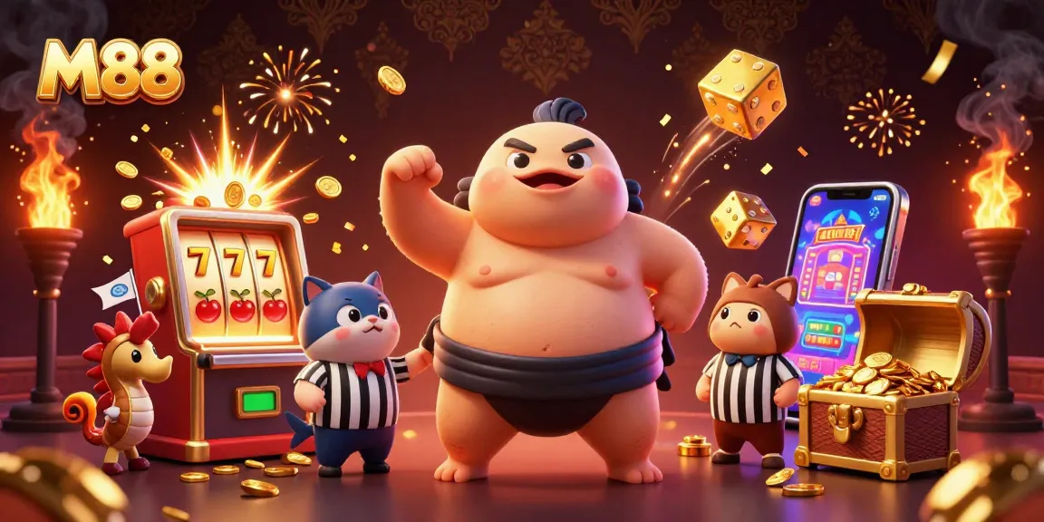 M88 showcases an exciting 3D scene of a festive underwater slot tournament with dynamic elements.